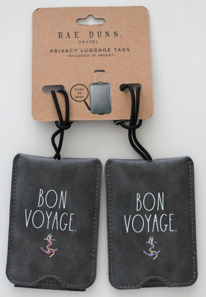 Rae Dunn Bon Voyage Privacy Luggage Tags with ID Inserts