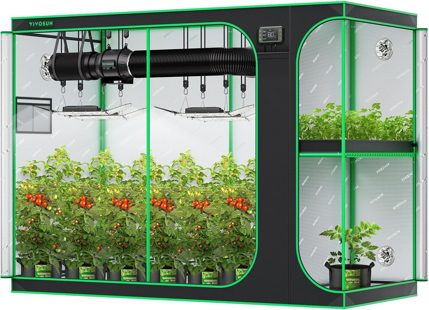 VIVOSUN 2-in-1 108"x48"x80" Grow Tent 2 small chamber Hydroponic Indoor Planting