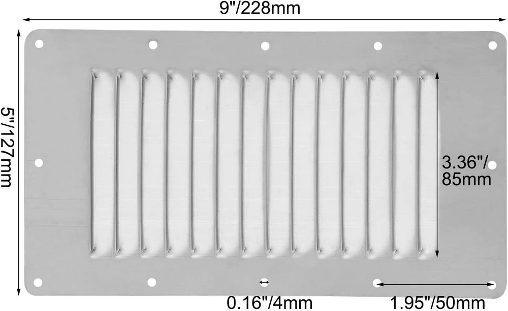 2Pcs Stainless Steel Stamped Louvered Vent Rectangular 13 Slots Vent Cover