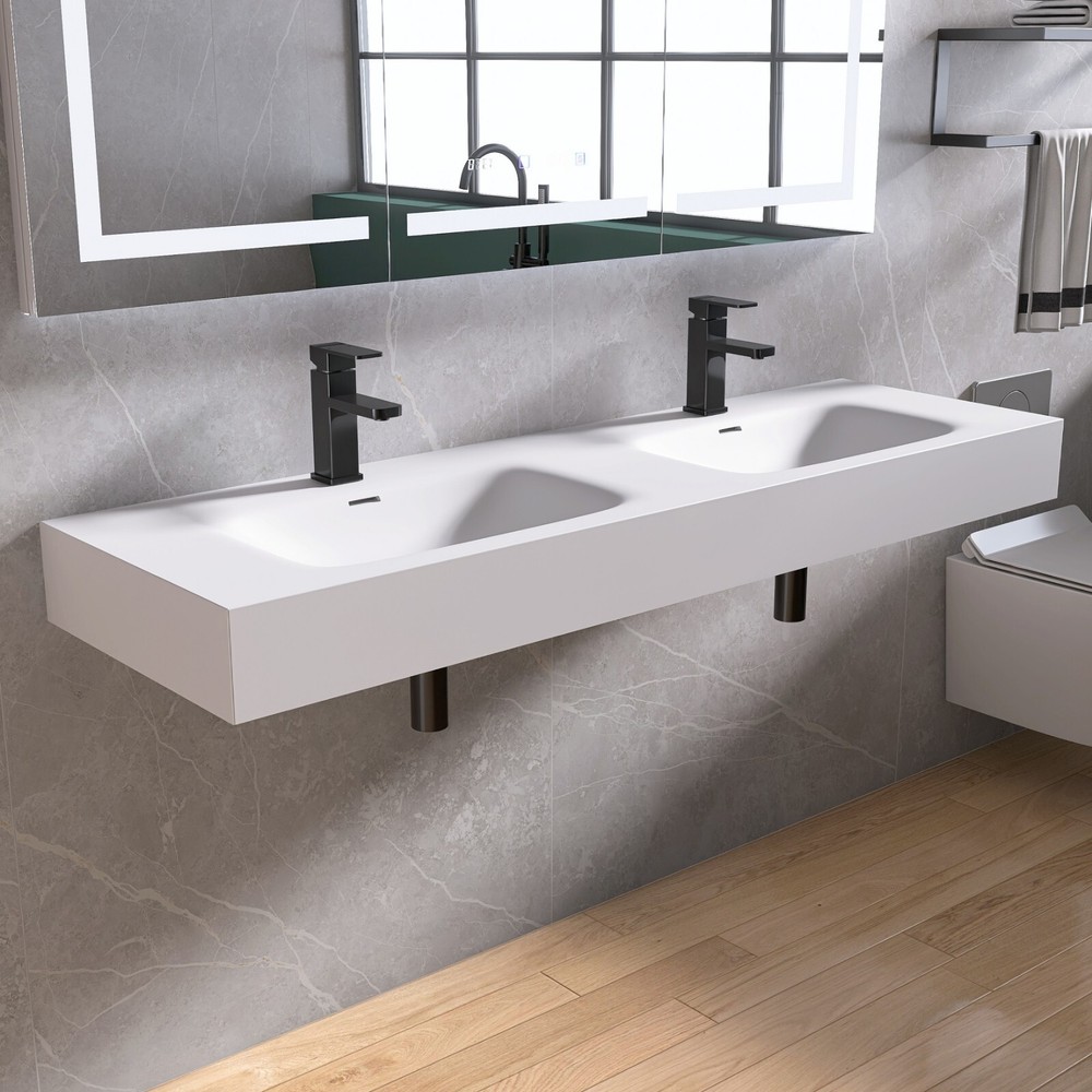 59'' Wall Mounted Bathroom Sink Solid Surface Bathroom Vessel Sink