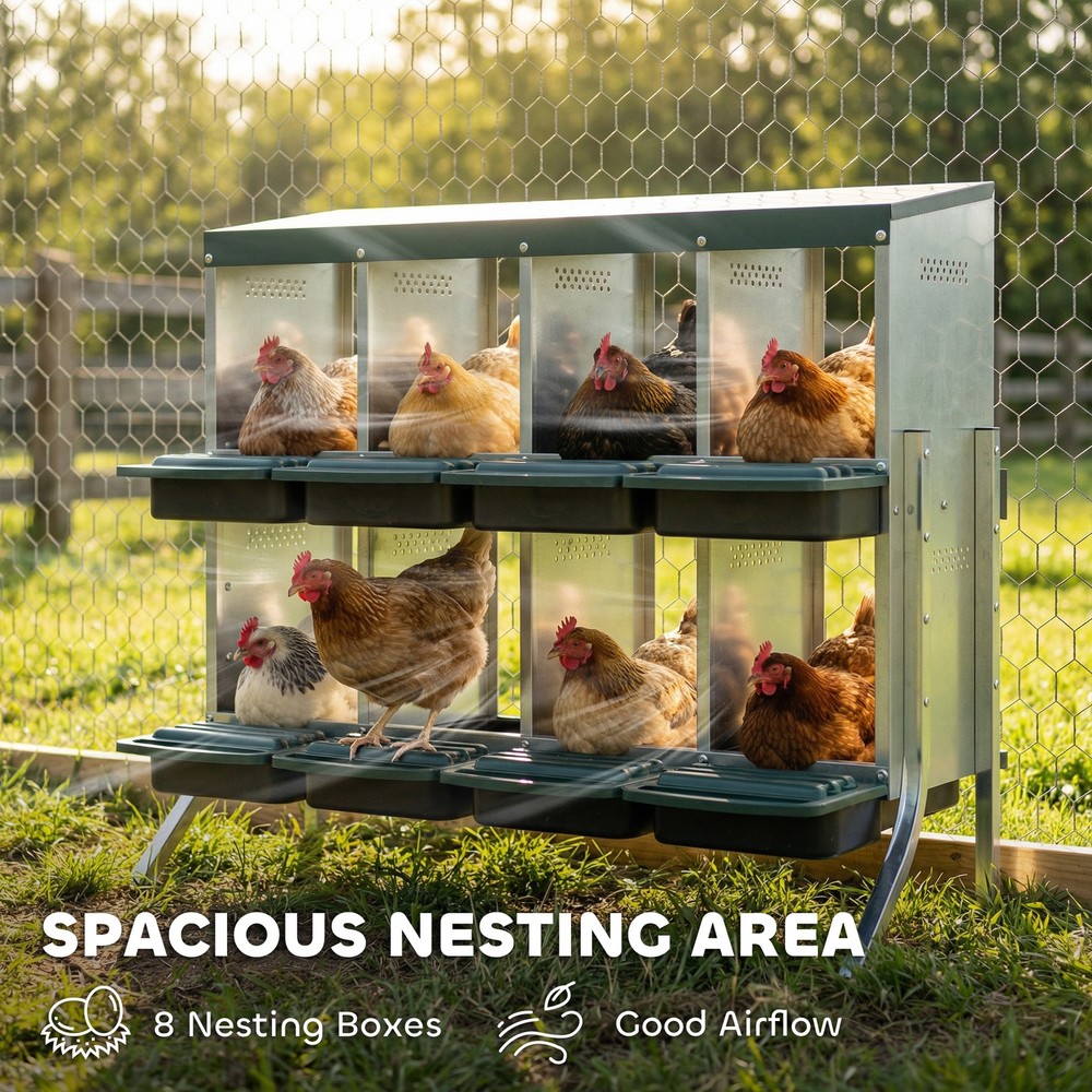 Chicken Nesting Boxes, 8 Compartment Metal Nesting Boxes for Chickens