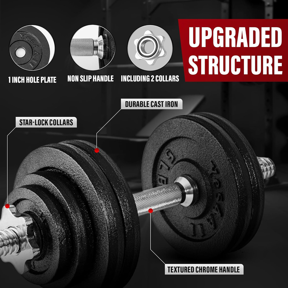 Old School Adjustable Dumbbell Set with Weight Plates, Star Lock Collars/Connect