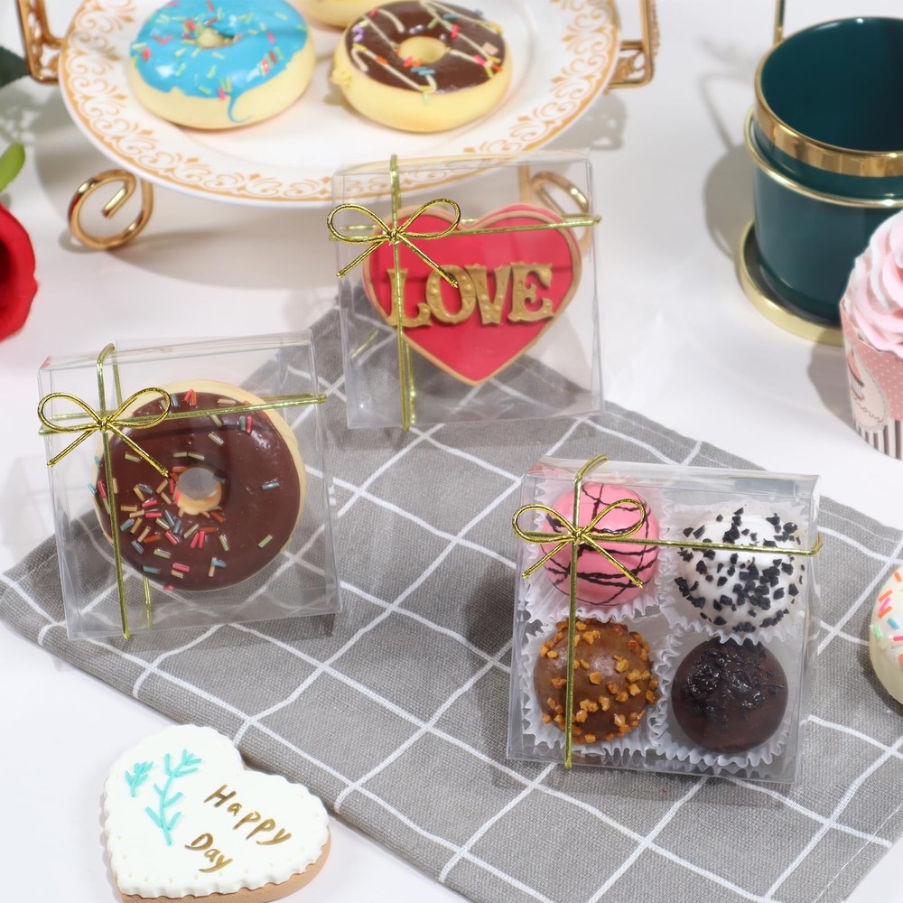 RomanticBaking 3¼"x3¼x1½50PCS Full Clear Cookie Boxes Soap Boxes Chocolate Tr...