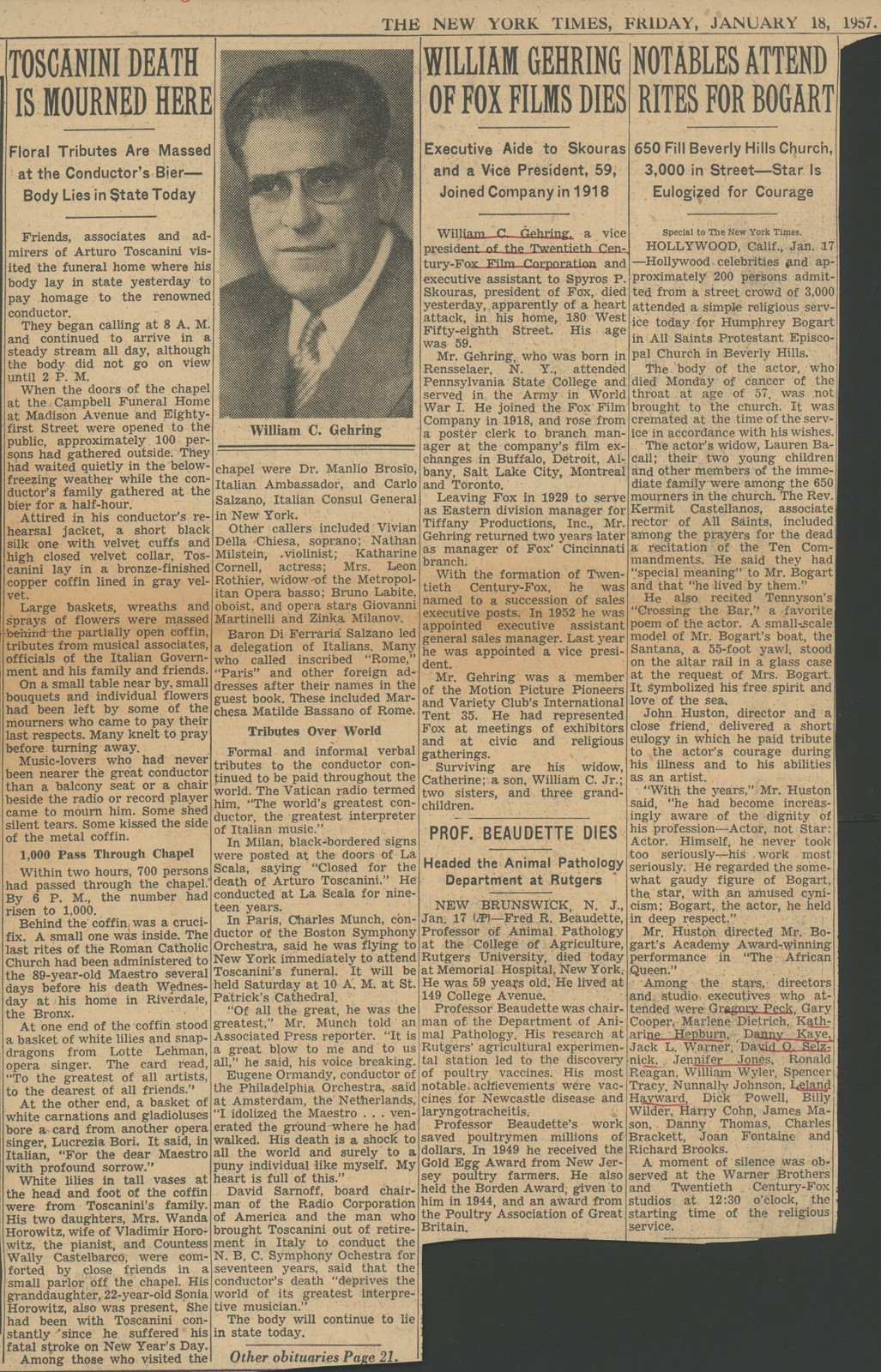 Collection of Ephemera Related to Toscanini's Death