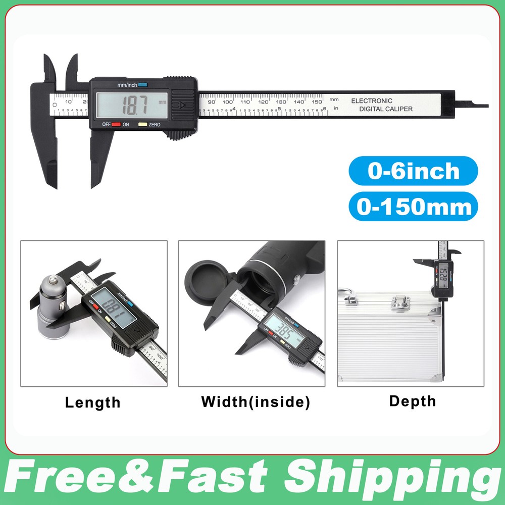 Precision 6" LCD Digital Caliper - Carbon Fiber, Micrometer & Ruler Combo Tool