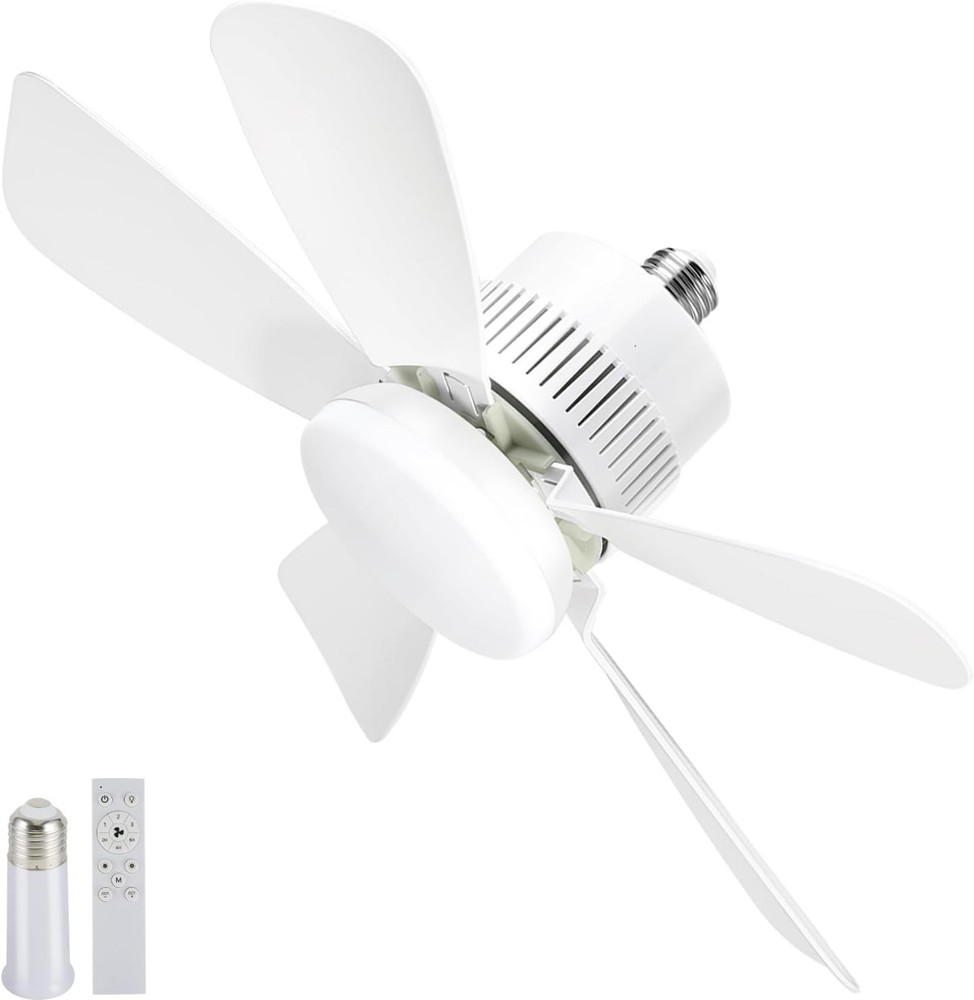 Socket Light Fan with Remote Control - 200% Airflow & Dimmable LED Light