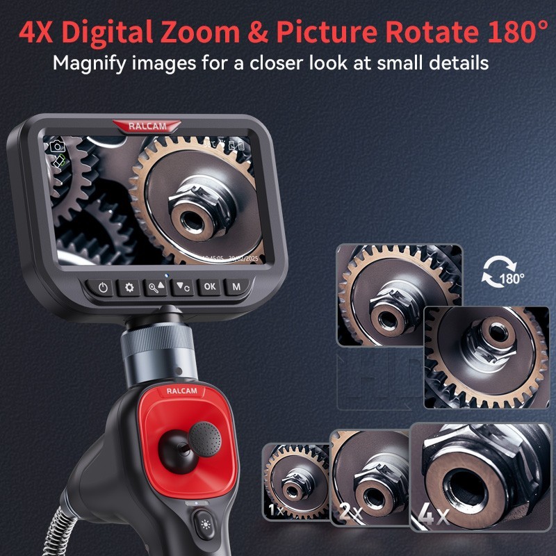 Ralcam 360° Dual Lens Borescope 5" Joystick 4 Ways Endoscope Inspection Camera