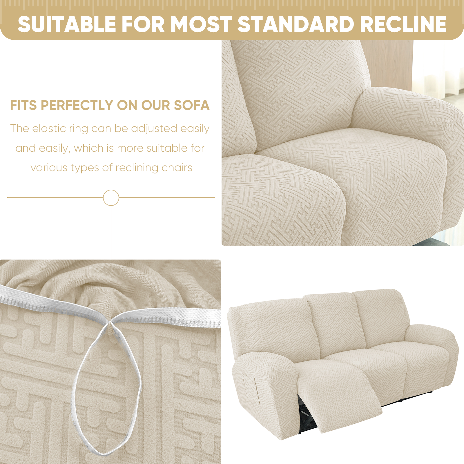 1/2/3 Seater Elastic Recliner Sofa Cover Stretch Armchair Covers Couch Slipcover