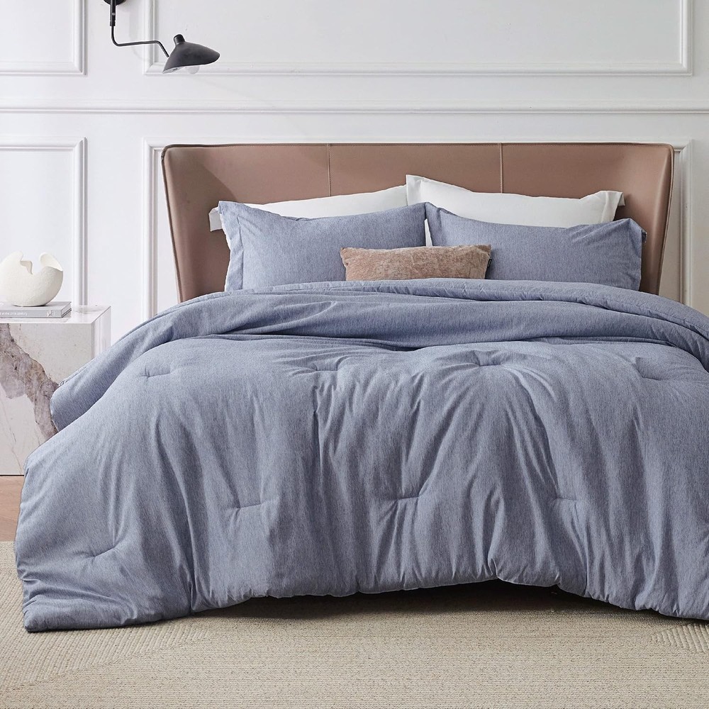 Queen Comforter Set Beige Soft Bedding All Seasons Cationic Dyed Bed Set 3
