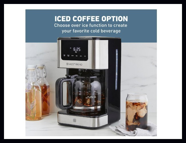 West Bend Drip Coffee Maker Brews Hot or Iced, Programmable with Brew Silver