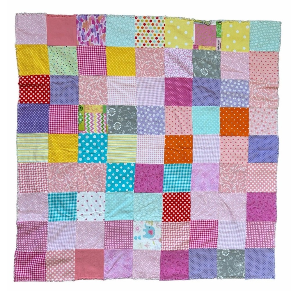 Handmade Multicolored Baby Double Sided Patchwork Quilt Blanket 37x38
