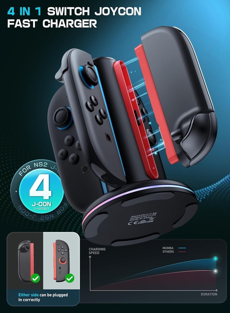New Switch Controller Charger for Nintendo Switch Joy-Cons Charging Dock Station