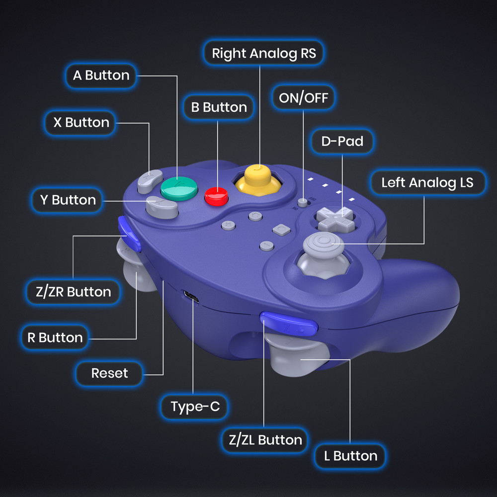 Wireless 2.4 G For Nintendo GameCube NSO Switch PC Mac Windows USB Controller