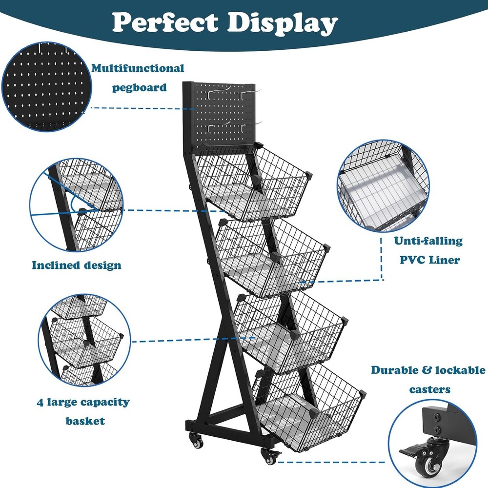 Moveable Supermaket Snack Rack Display Stand Moveable Shelf 4 Tier