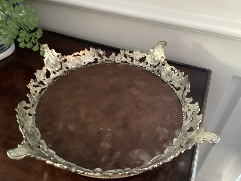 BAROQUE OLDER ROCOCO PLATEAU MIRROR BUFFET SERVER STAND 13 1/2"