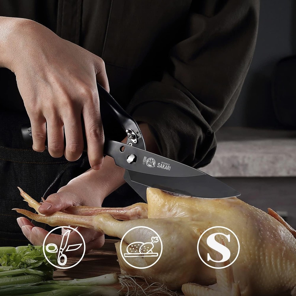 Professional Heavy-Duty Kitchen Shears - Black Titanium Poultry & Meat Scissors