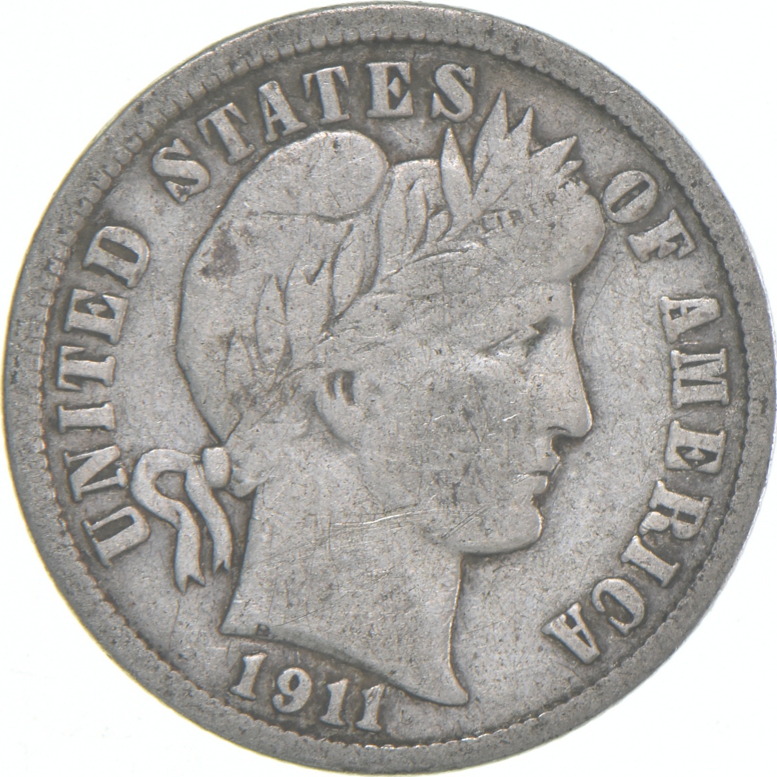 1911-S Barber Dime 90% Silver Average Circ