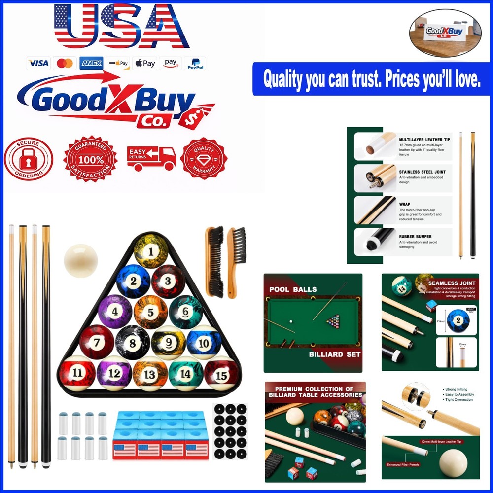 Pool Table Accessories Set with 71 Pieces for Billiard Games - Includes Balls...