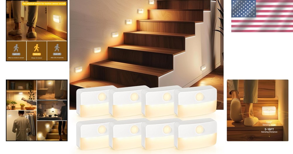 Versatile 8 Pack Wireless Indoor Lights - Motion Sensor Warm White Illumination