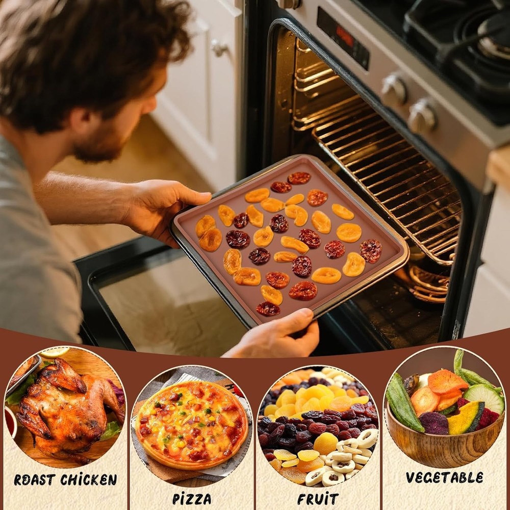 8 Pack Silicone Dehydrator Trays Sheets 14'' X 14'',Reusable Fruit Leather Dehyd