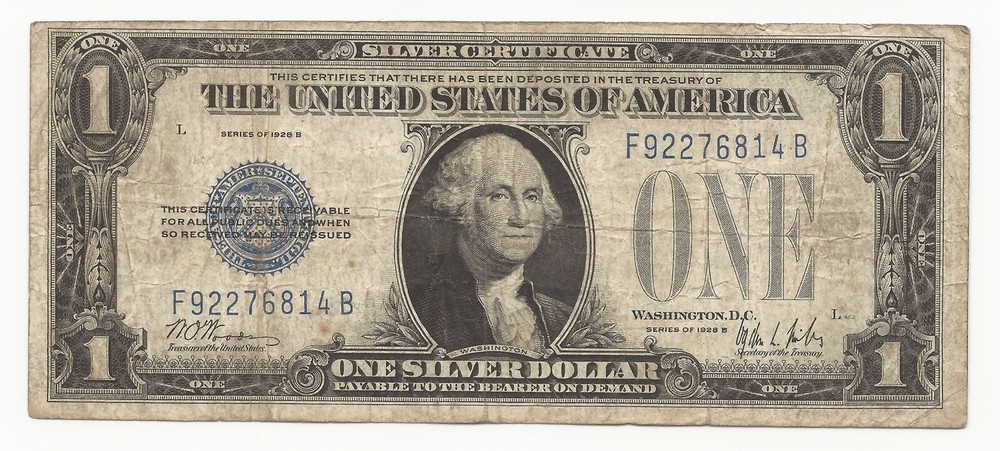 1928-B $1 Dollar Bill Funny Back Silver Certificate Note 814B-YCM