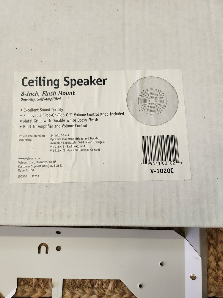 Valcom Ceiling 8 inch flush mount one way speaker with bridge for ceiling tile