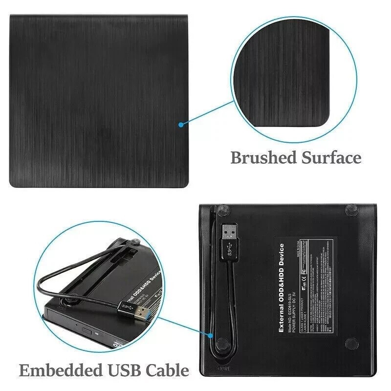 External CD DVD Drive For PC Laptop Windows 11 10 USB 3.0 Burner Reader Writer