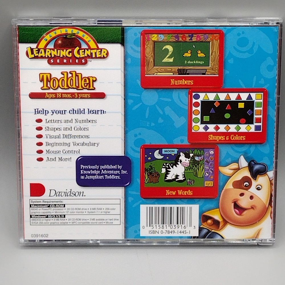 Davidson Learning Center Toddler (PC Windows/Mac) CD ROM - CIB - Works!!