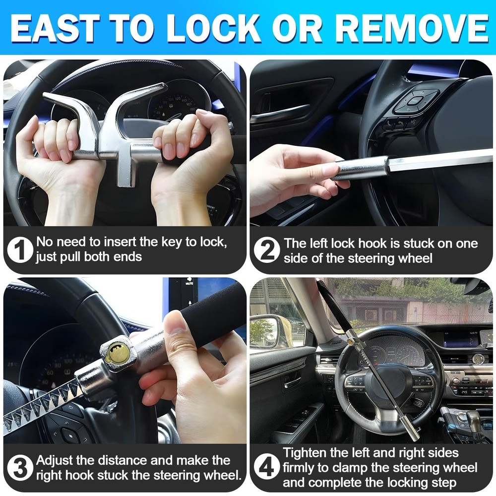 MONOJOY Steering Wheel Lock Universal Security Car Locks with Stretch, Black