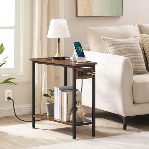 Wedge End Table with Charging Station, Recliner Wedge Side Table with Open