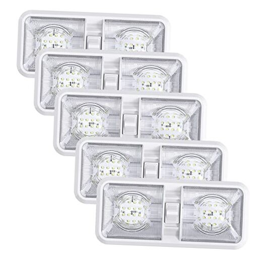 5 Pack RV LED Ceiling Double Dome Light Fixture with ON/Off Switch Interior