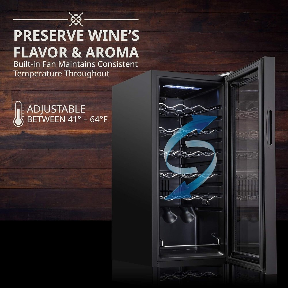 18 Bottle Compressor Energy Efficient Wine Cooler Refrigerator Lock Single Zone
