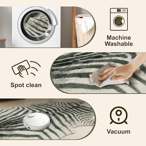 Zebra Print Area Rug, 4.6x5.2 Feet - Faux Zebra Hide for Bedroom, Black &