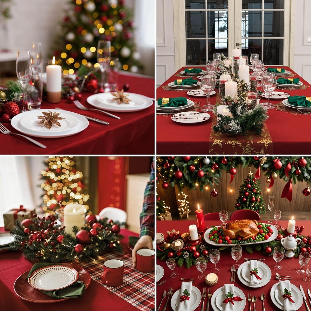 Rectangle Tablecloths 90x132 Inch 2 Pack Red Tablecloth for 6ft Washable Deco...