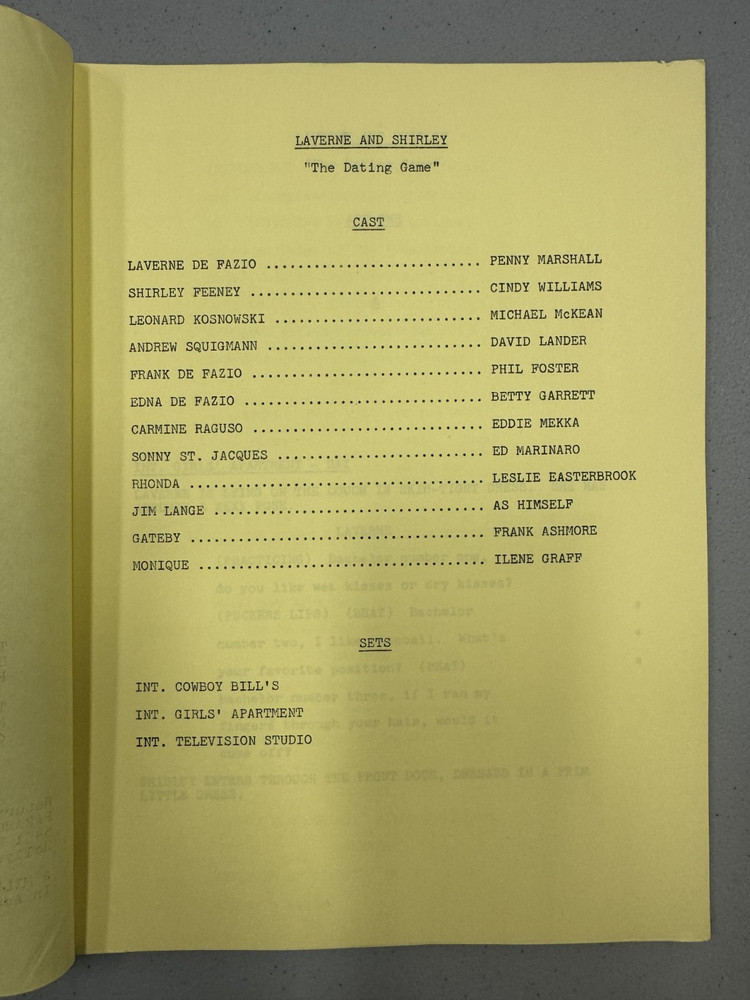 Laverne and Shirley original Tv show script