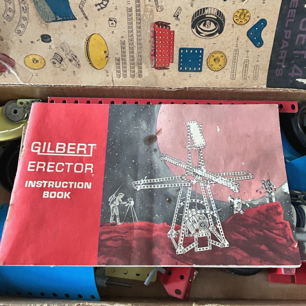 1964 Gilbert No. 4 Erector Builder Set Box, Manual, Parts
