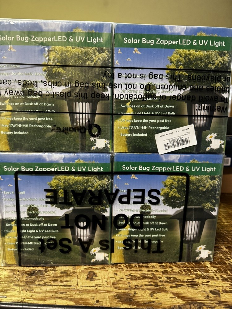 QUALIREY 4 PACK SOLAR BUG ZAPPER LED & UV LIGHT. WHITE LIGHT. BATTERIES INCLUDE
