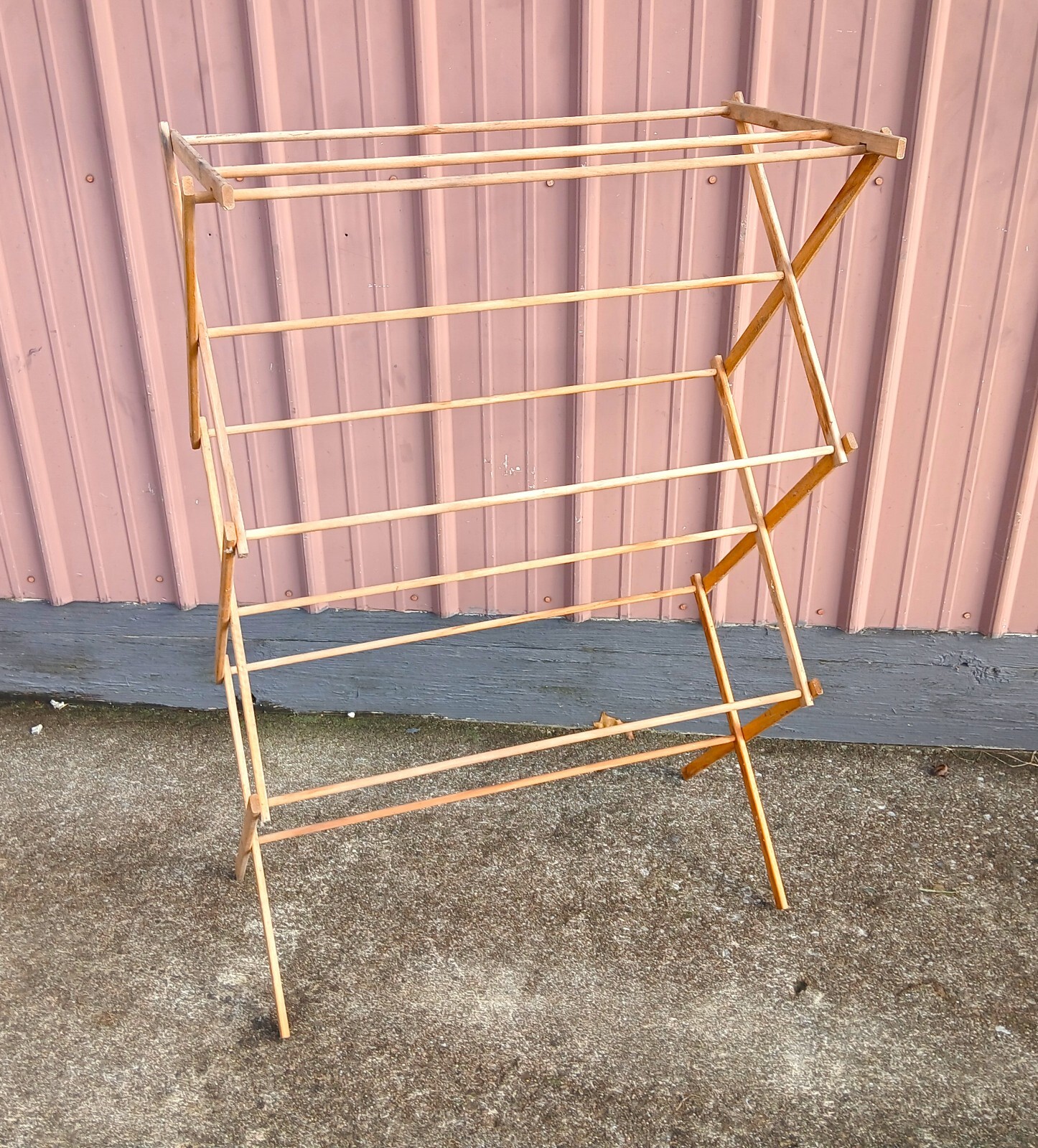 Antique Wooden Laundry Clothes Drying Rack Folding and Expandable 1930s