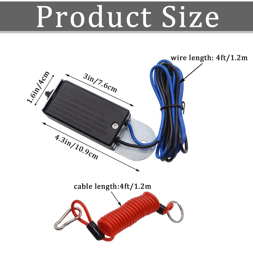 Trailer Breakaway Switch with 4FT Breakaway Coiled CableIncluding Electric Br...