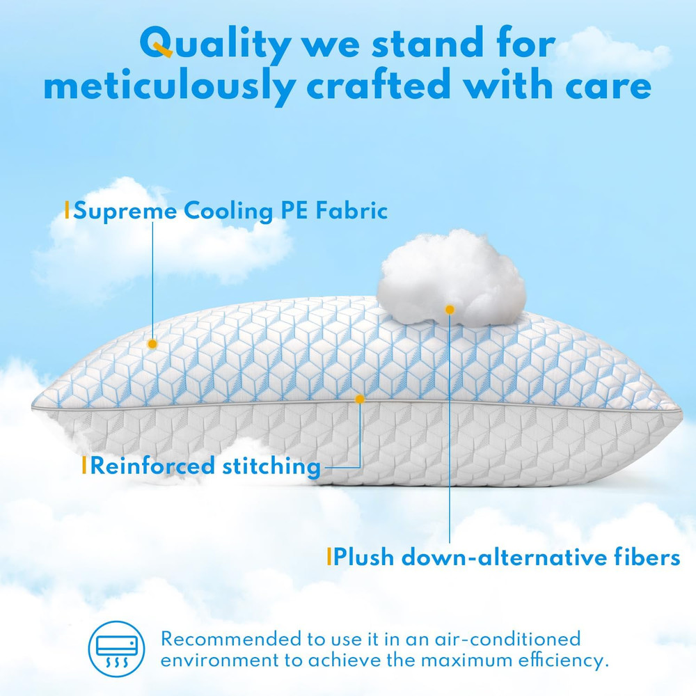 Bed Pillows Queen Size for Sleeping - Breathable Cooling Down Alternative Soft P