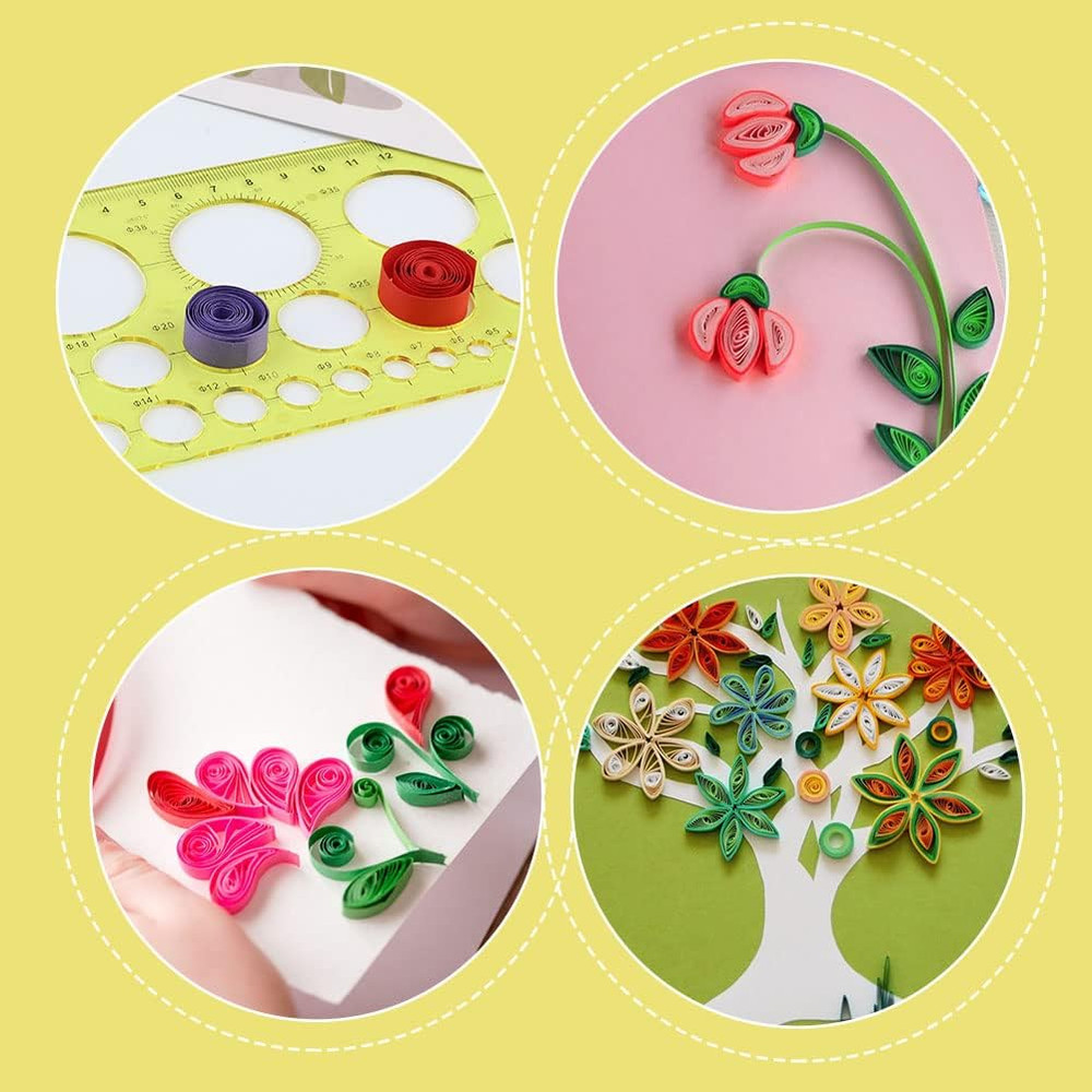 Circle Template for Drawing, Yellow Quilling Tool, Round Hole Ruler Tool, Multi-