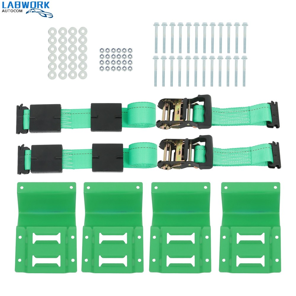 For Trailers Green E Track Wheel Chock Set & 8' Green Ratchet Straps Polyester
