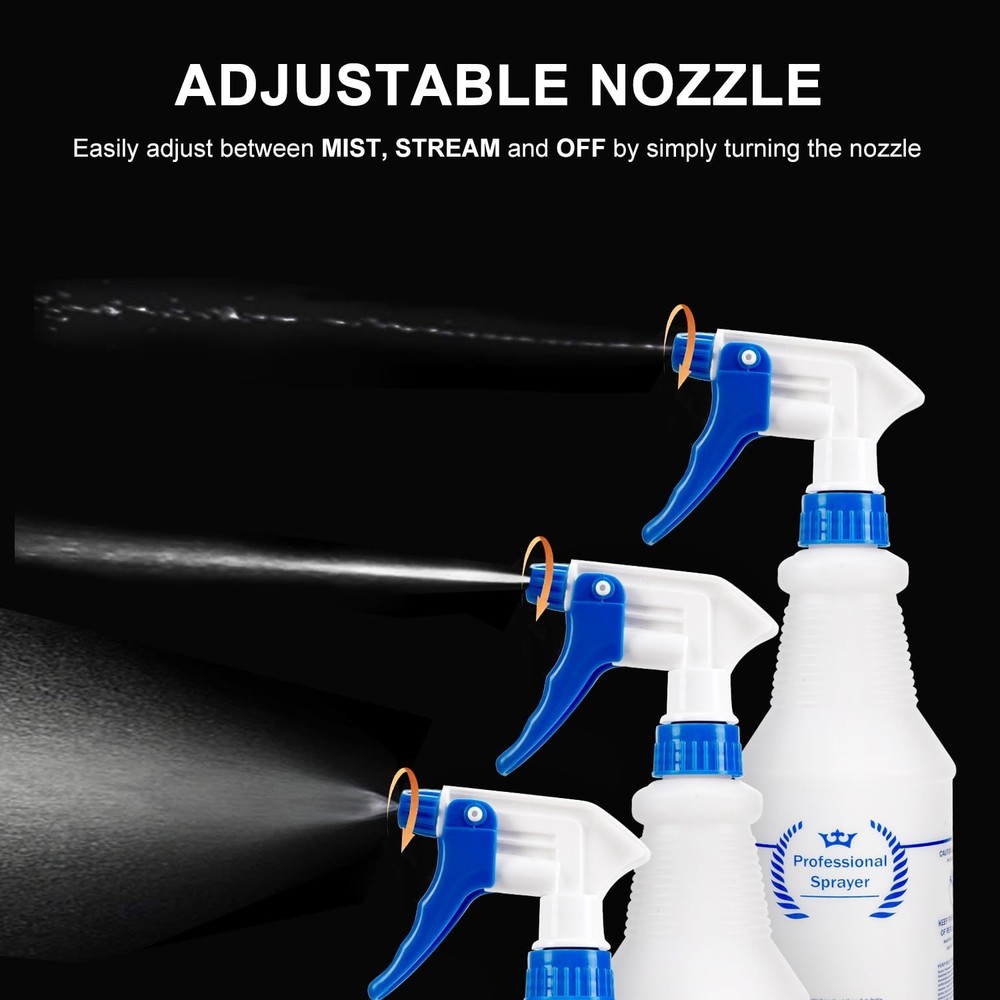 Plastic Spray Bottle, Empty Spray Bottles (2 Pack 24 Oz), All-Purpose Sprayer fo