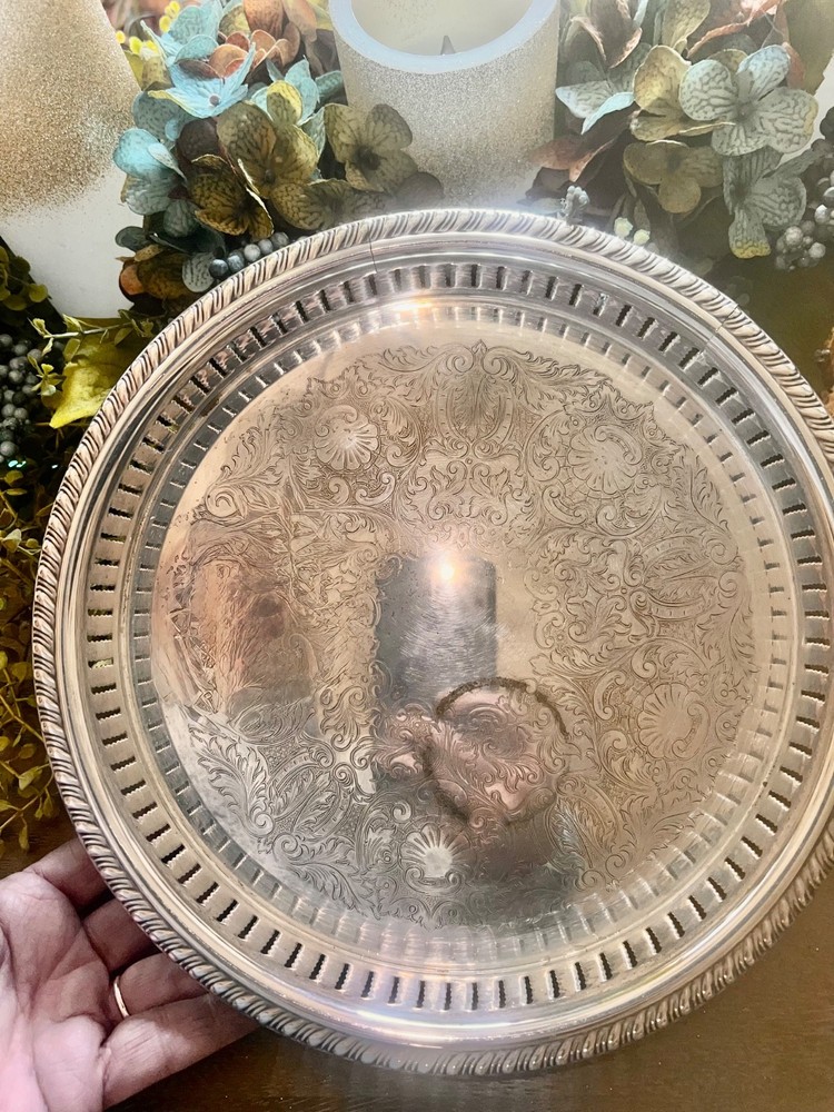 Vintage Sheridan Silver Plate Round Serving Tray