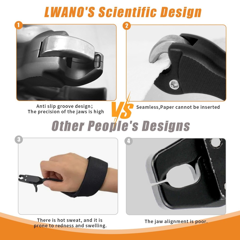 LWANO Archery Compound Bow Release Aids Trigger 3-4 Finger Adjustable Wristba...