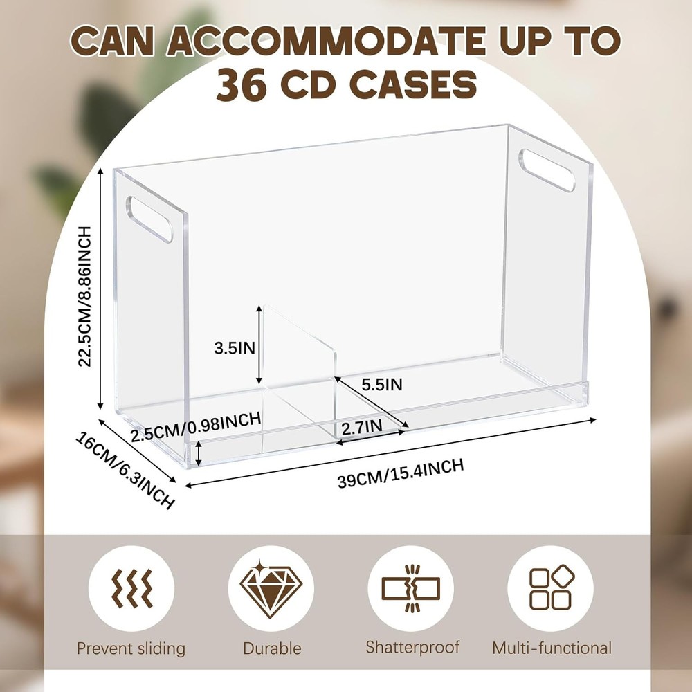 2 Pcs Acrylic Dvd Storage Box Clear Acrylic Stackable Dvd Holder Racks W/ Cutout