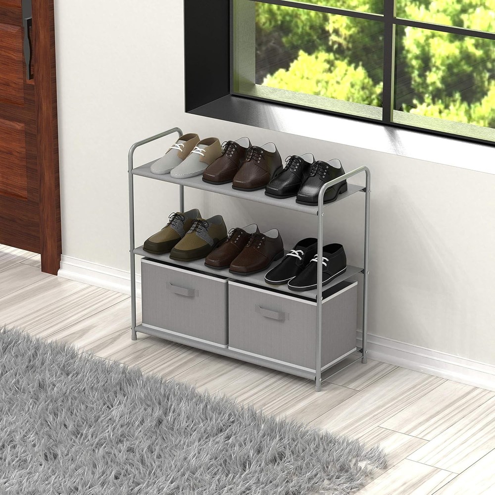 3-Tier Closet Storage W/ 2 Drawers Grey