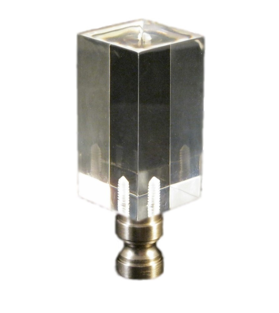 Lamp Finial-Transitional ACRYLIC RECTANGULAR CUBE W/PN BASE-CLEAR