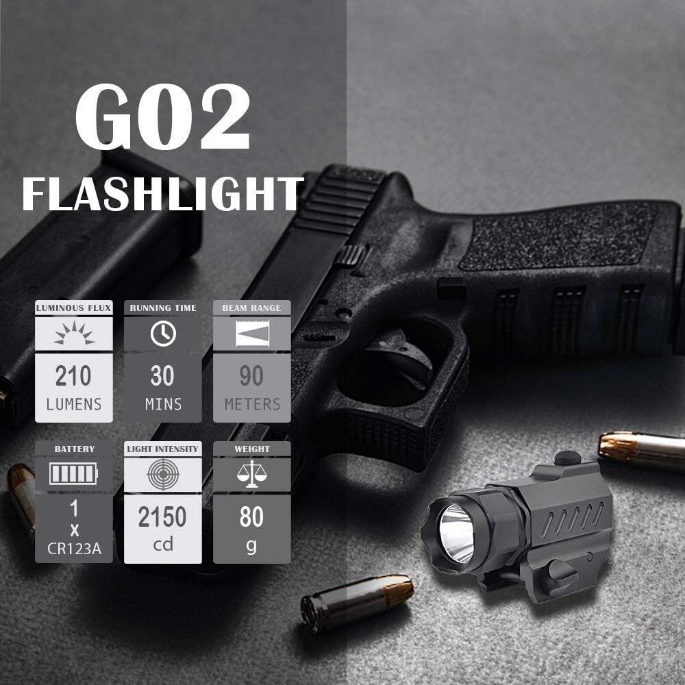 Rail Mounted Compact Tactical Gun Light Weapon Torch LED Flashlight NB For Glock