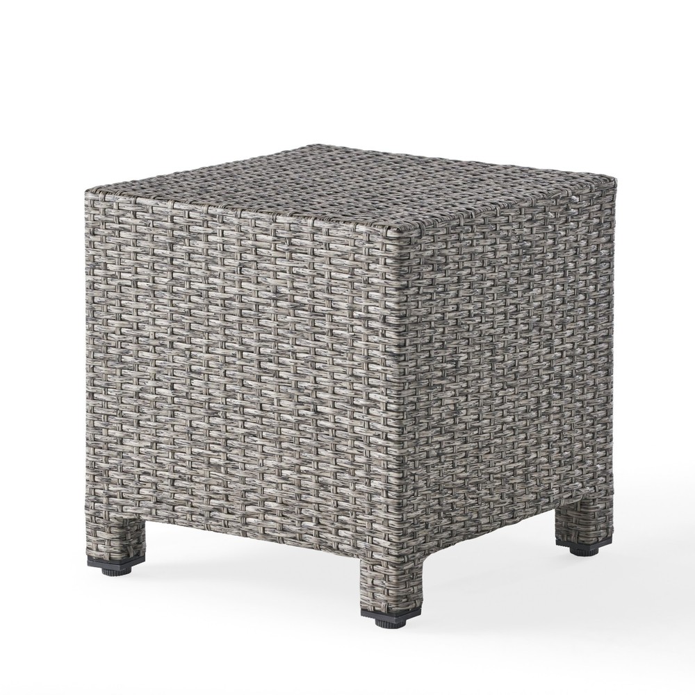 Outdoor Wicker Cube Side Table, Mixed Black